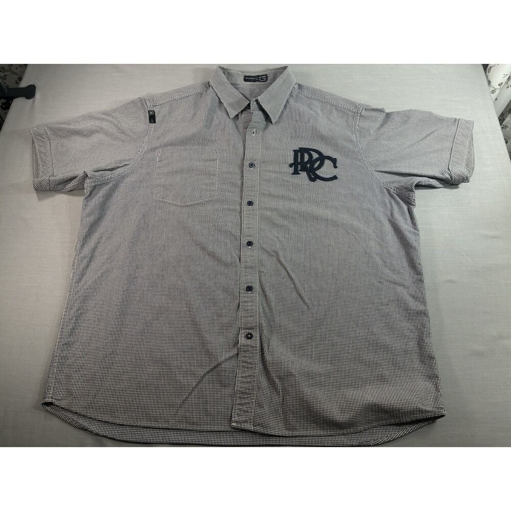 Rocawear Mens 3XL Gray Blue Gingham Button Up Shirt Y2K Hip Hop Streetwear ROC